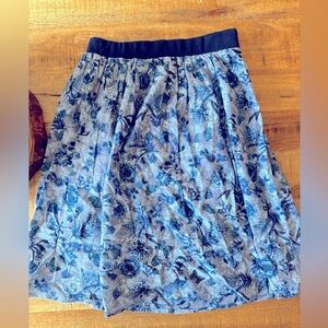 Juste Cle blue cotton floral skirt unlined with elastic waist A line flare NEW